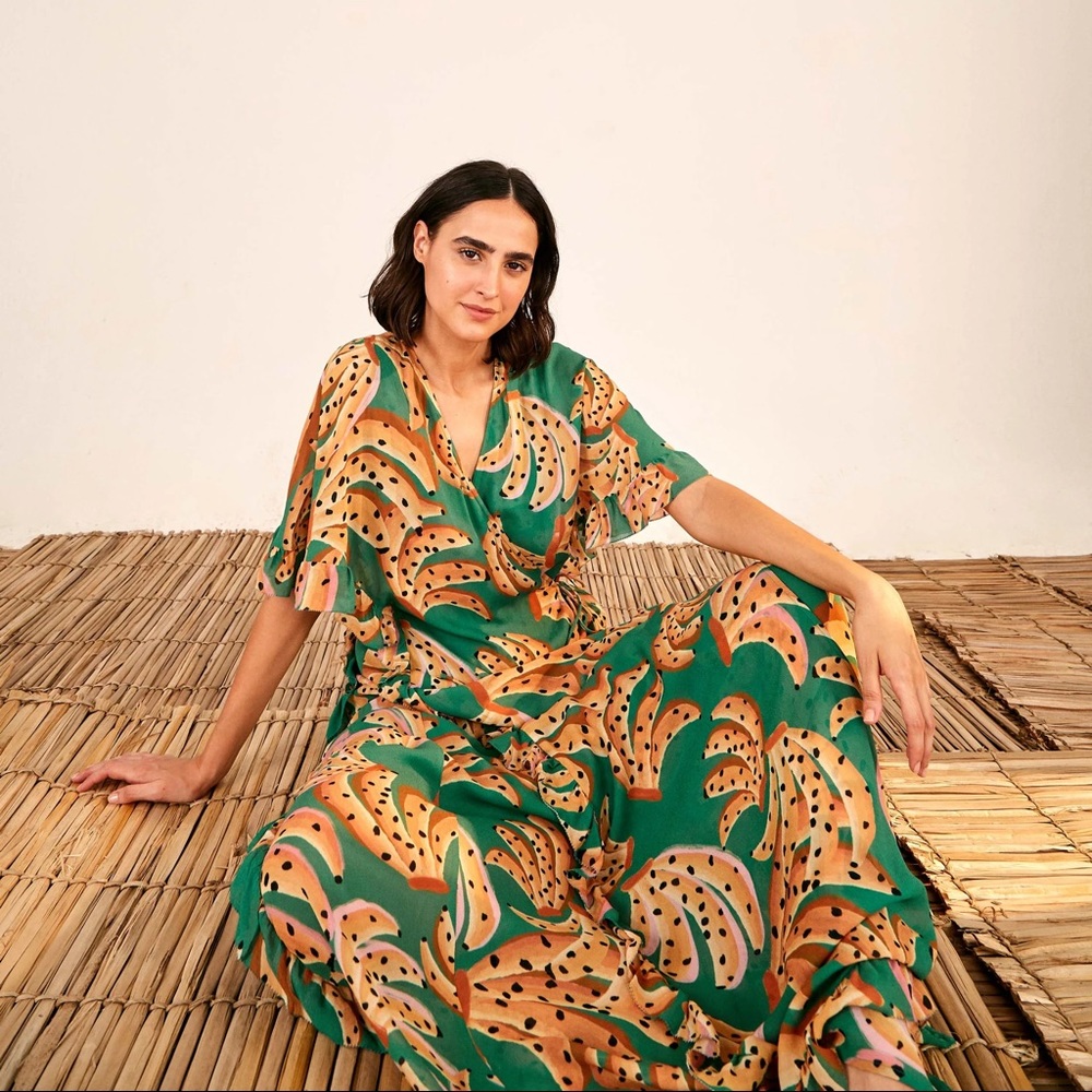 COPY - Worn Once! Anthropologie Farm Rio Raining Bananas wrap dress